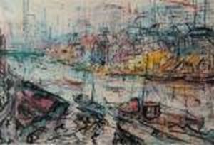 French River Scene With Shipping French River Scene With Shipping