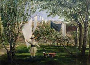 A Garden Scene with a boy the artists son George Dunlop Leslie by Charles Robert Leslie