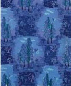 Paysage Aux Cypres Et Papillons Sur Fond Bleu by Raoul Dufy