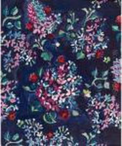 Bouquets De Jacinthes, Petites Roses Et Papillons Sur Fond Bleu Marine by Raoul Dufy