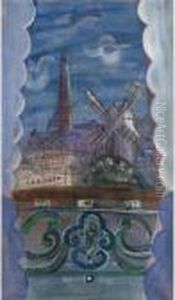 Fenetre Ouverte Sur La Tour Eiffel Et Le Moulin-rouge by Raoul Dufy