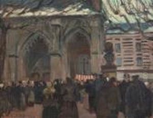 Place De L'eglise Et Marche A Montivilliers (seine-inferieure) by Raoul Dufy
