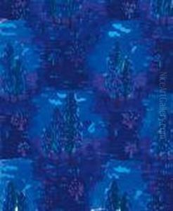 Paysage Aux Cypres Et Papillons Sur Fond Bleu by Raoul Dufy