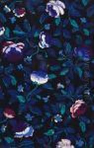Semis De Fleurs Mauves Et Bleues Sur Fond Noir by Raoul Dufy
