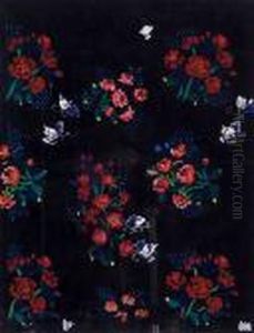 Gerbes De Roses Et Papillons Sur Fond Noir by Raoul Dufy