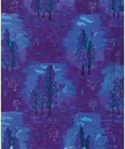 Paysage Aux Cypres Et Papillons Sur Fond Bleu Paysage Aux Cypres Et Papillons Sur Fond Bleu