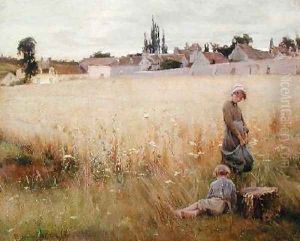 Children in a Field by Henri Alphonse Laurent-Desrousseaux