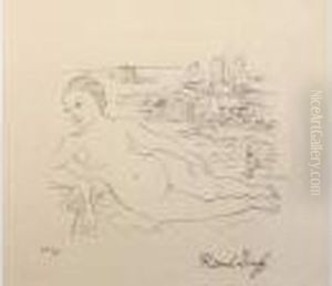 Femme Nue Allongee Sur La Plage. by Raoul Dufy