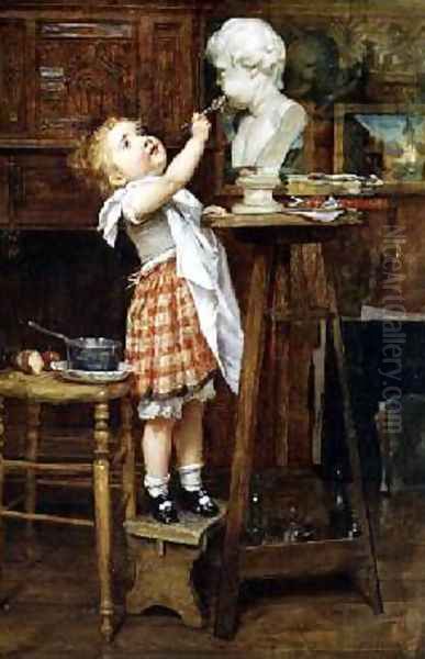 Young Girl Feeding a Statue - view 1