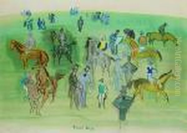 Epsom, Chevaux Et Jockeys Sur La Pelouse - view 1