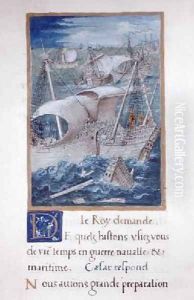A Naval Battle from Les Commentaires de la Guerre Gallique by Francois Demoulins by Godefroy