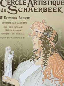 Reproduction of a poster advertising Schaerbeeks Artistic Circle the Fifth Annual Exhibition Galerie Manteau 1897