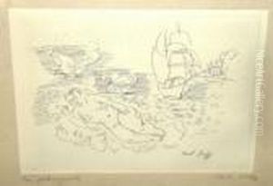 Figure By The Seashore With Tall
Masted Ships; Etching, Signed Within The Plate, Bears Inscription On
The Mount, 21.5x31cm by Raoul Dufy