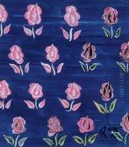 Fleurs Roses Sur Fond Bleu (maquette Pour Un Textile) by Raoul Dufy