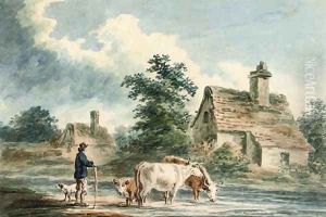 Cattle grazing by a farm by Peter La Cave