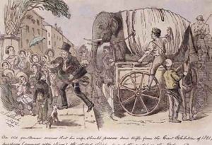 An old gentleman anxious that his wife should possess some trifle from the Great Exhibition of 1851 by John Leech