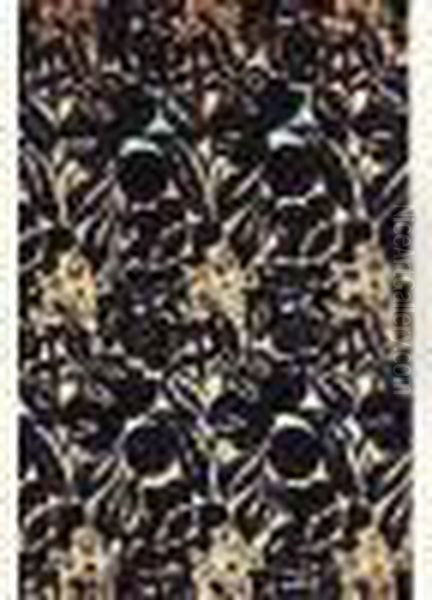 Fleurs Et Feuillages Noirs Sur Fond Beige - view 1