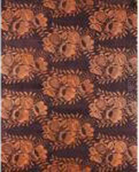Motifs Floraux Orange Sur Fond Marron - view 1