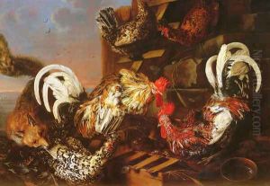 A Farmyard Scene with a Fox Attacking Bantams by Christian Luycks
