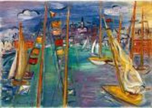 Bateaux Pavoises Dans Le Bassin De Deauville by Raoul Dufy