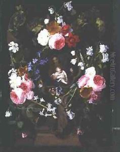 Madonna and Child Surrounded by a Garland of Flowers by Christian Luycks
