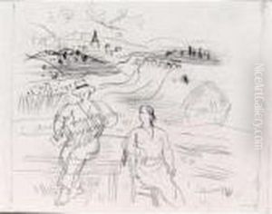 L'accordeoniste Et Femme Dans Un Paysage De Langres by Raoul Dufy