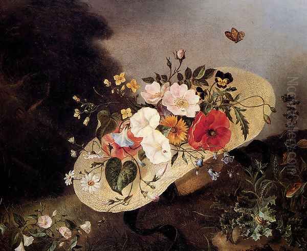 Still Life With Assorted Flowers In A Hat - view 1