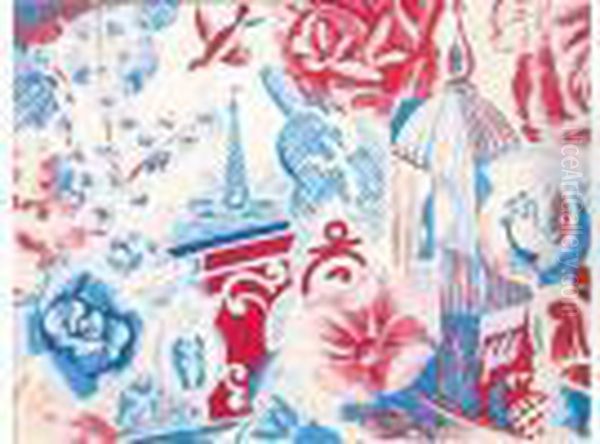 Huile Sur Papier Maroufle Sur Bois Realisee Pour La Maison Bianchini-ferier De Lyon - view 1