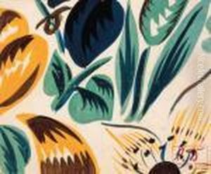 Fleurs Et Feuille En Vert Et Jaune by Raoul Dufy