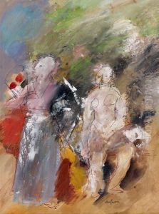 Deux Femmes Au Bouquet by Charles Georges Dufresne