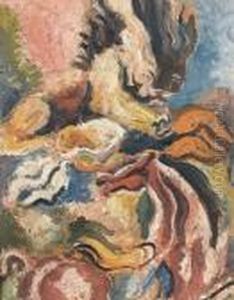 Angriffslustiger Lowe Mit Liegender Frau by Charles Georges Dufresne