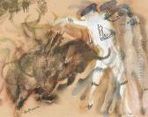 Torrero Mit Stier In Der Arena by Charles Georges Dufresne