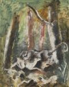 Waldpartie Mit Jagenden Hunden by Charles Georges Dufresne