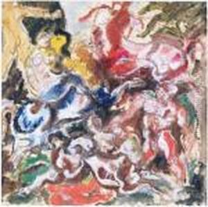 Combat De Guerriers Et Centaures by Charles Georges Dufresne