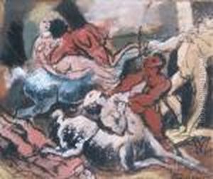 Combat De Guerriers Et Centaures by Charles Georges Dufresne