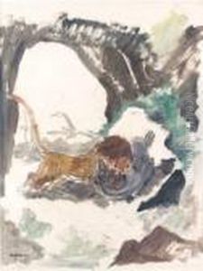 Combat D'un Ours Et D'un Lion by Charles Georges Dufresne