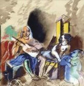 A Musician With Two Nudes In An Interior by Charles Georges Dufresne