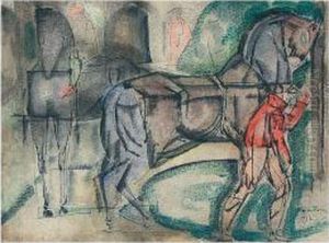 Jockey Et Chevaux by Charles Georges Dufresne