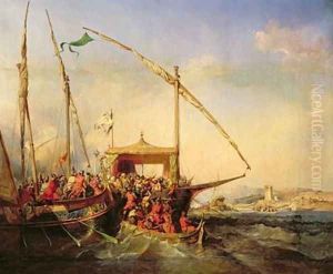 Naval Battle of Imbre in 1346 by Eugene Lepoittevin