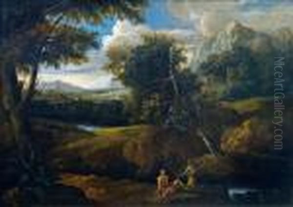Personnages Au Bord D'une Cascade Dans Un Paysage - view 1