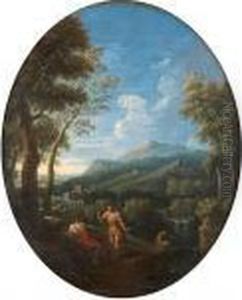 Antique Figures In A Classicallandscape by Gaspard Dughet