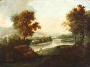Rivierlandschap Met Figuren En Vee