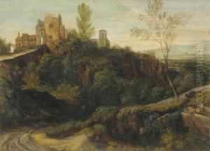 Landscape With Buildings In Tivoli by Gaspard Dughet