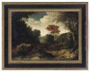 Classical Figures By A Stream In An Extensive Landscape by Gaspard Dughet