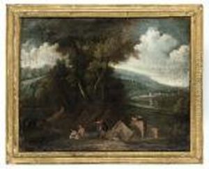 Classical Figures And Bathers In An Italianate Landscape