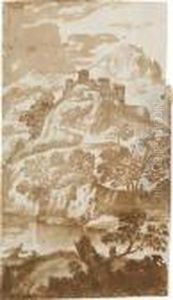 Fluslandschaft Mit Burgruine by Gaspard Dughet