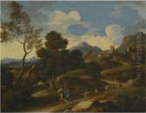 An Italianate Landscape With Goat Herders Driving Their Flock Along
The Path In The Foregound - view 1