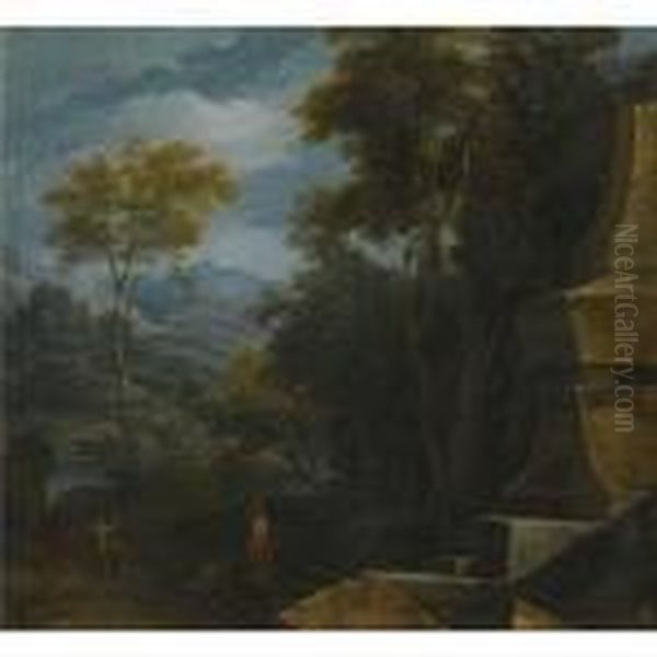 An Italianate Landscape With A Woman Fetching Water From Afountain - view 1