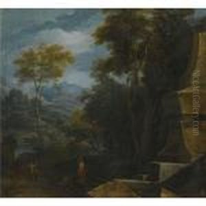 An Italianate Landscape With A Woman Fetching Water From Afountain by Gaspard Dughet
