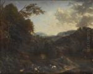 Italieniserande Landskap Med Rastande Figurer by Gaspard Dughet